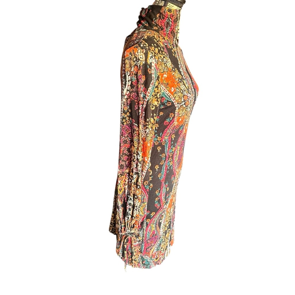 Free People All Dolled Up Paisley Boho High Neck Long Sleeve Mini Dress | S - Picture 3 of 16